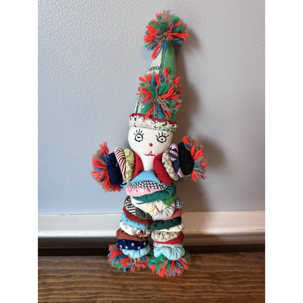 Yo Yo Quilt Clown Doll Unisex OS Multicolor Vintage Handmade Folk Art Plush